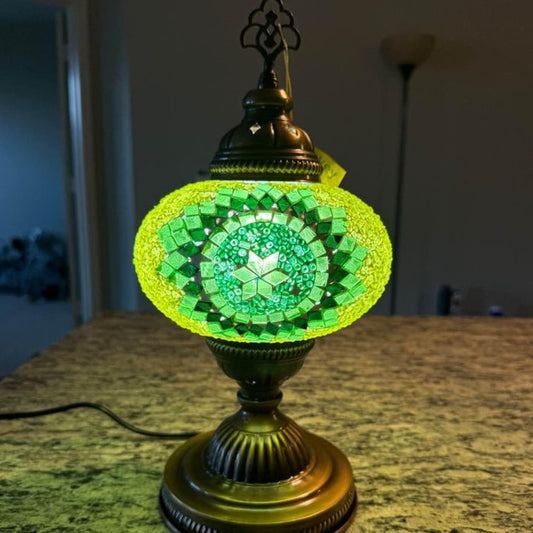 Modern Moroccan lamp, minimalist design, mosaic accents