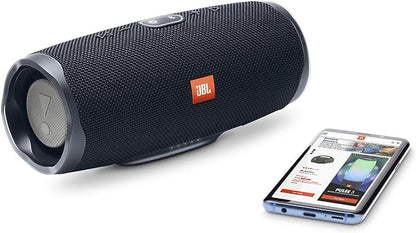  the JBL Charge 4 speaker side view with a cellphone
