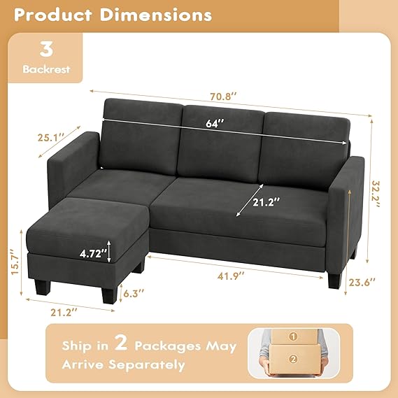 Measurements of the VICTONE Sectional Sofa 