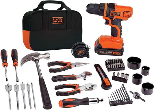 BLACK+DECKER 20V MAX Drill & 68-Piece Home Tool Kit (LDX120PK) | DIY Essential